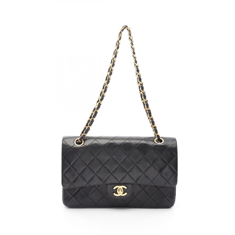 Chanel Matelasse Double Flap Shoulder Bag Lambskin Leather Black